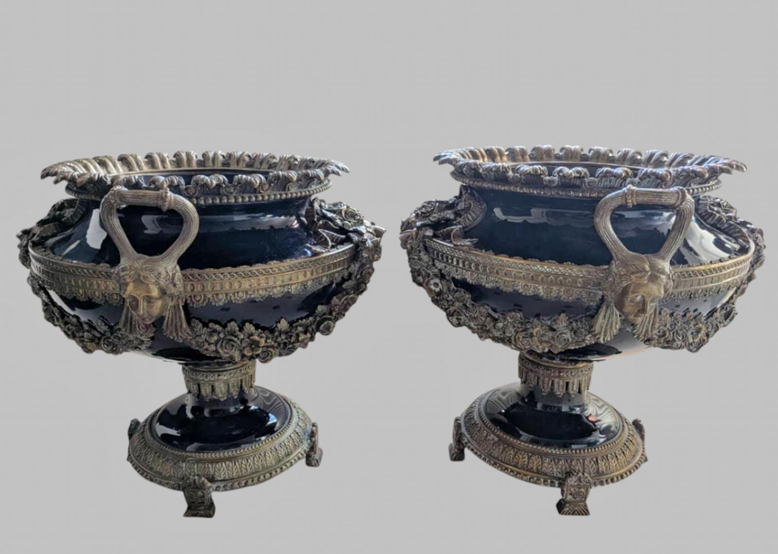 Fabulous Pair of 19th Century French Blue Ceramic Jardinière's (1 of 11)