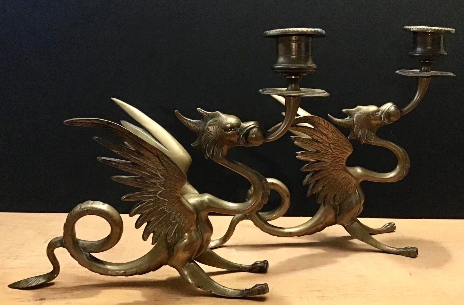 Pair of Decorative Brass Candlesticks in the shape of Dragons ES1367