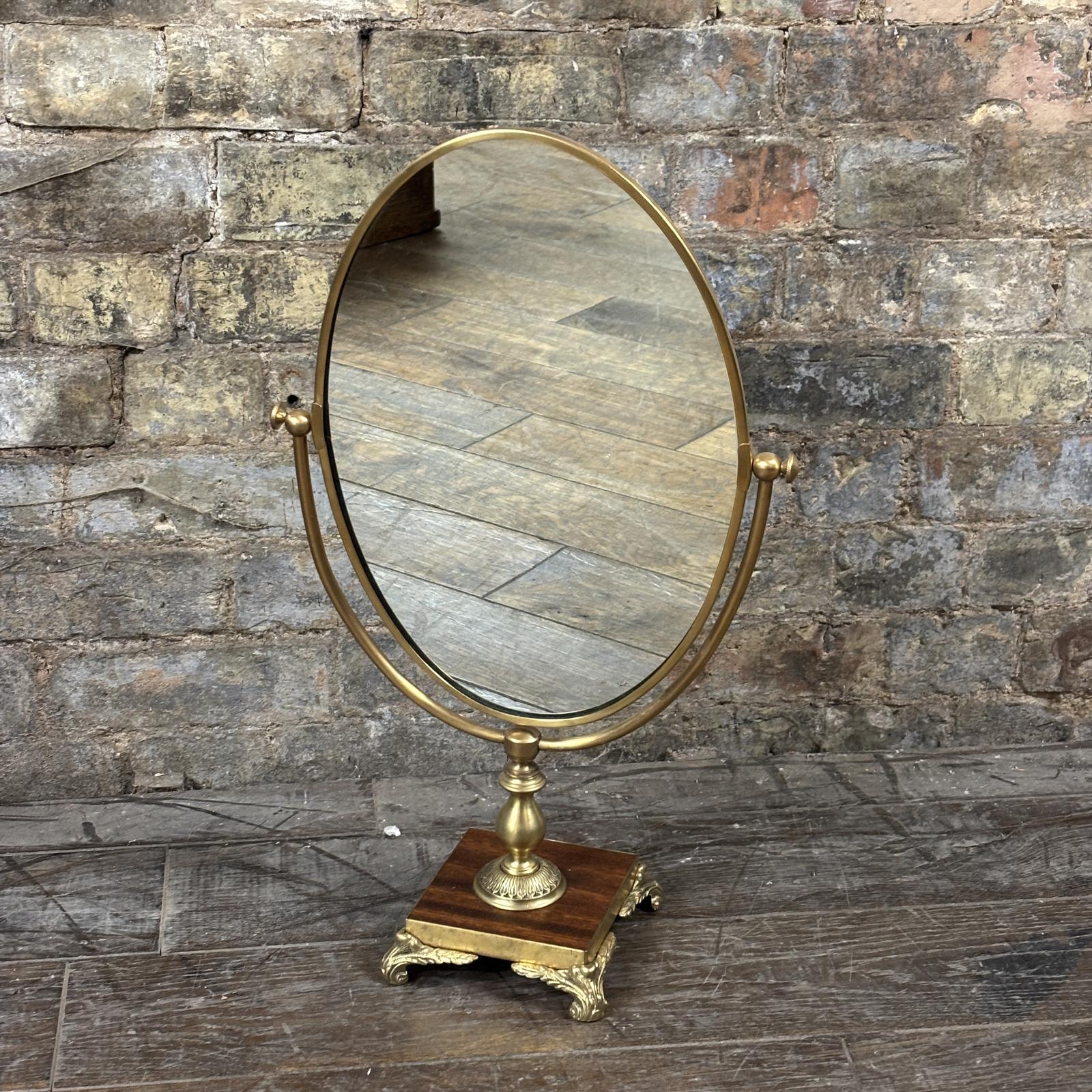1930s Brass Dressing Table Mirror with Wooden Base (1 of 6)