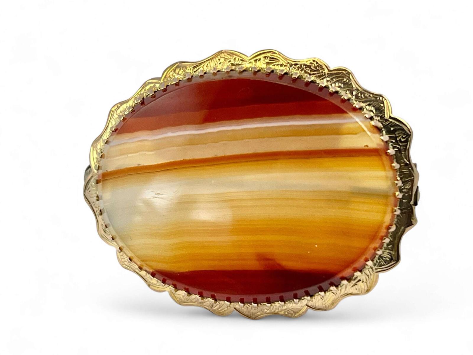 Victorian 9ct Gold & Banded Agate Brooch c.1880 (1 of 5)