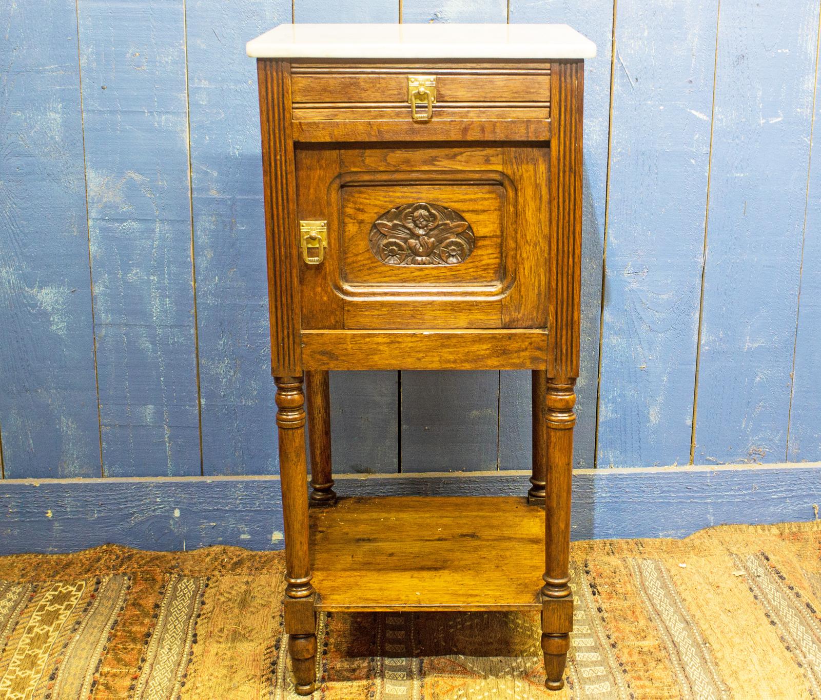 Oak & Marble Bedside Pot Cupboard - French (1 of 7) Oak & Marble Bedside Pot Cupboard - French (1 of 7)