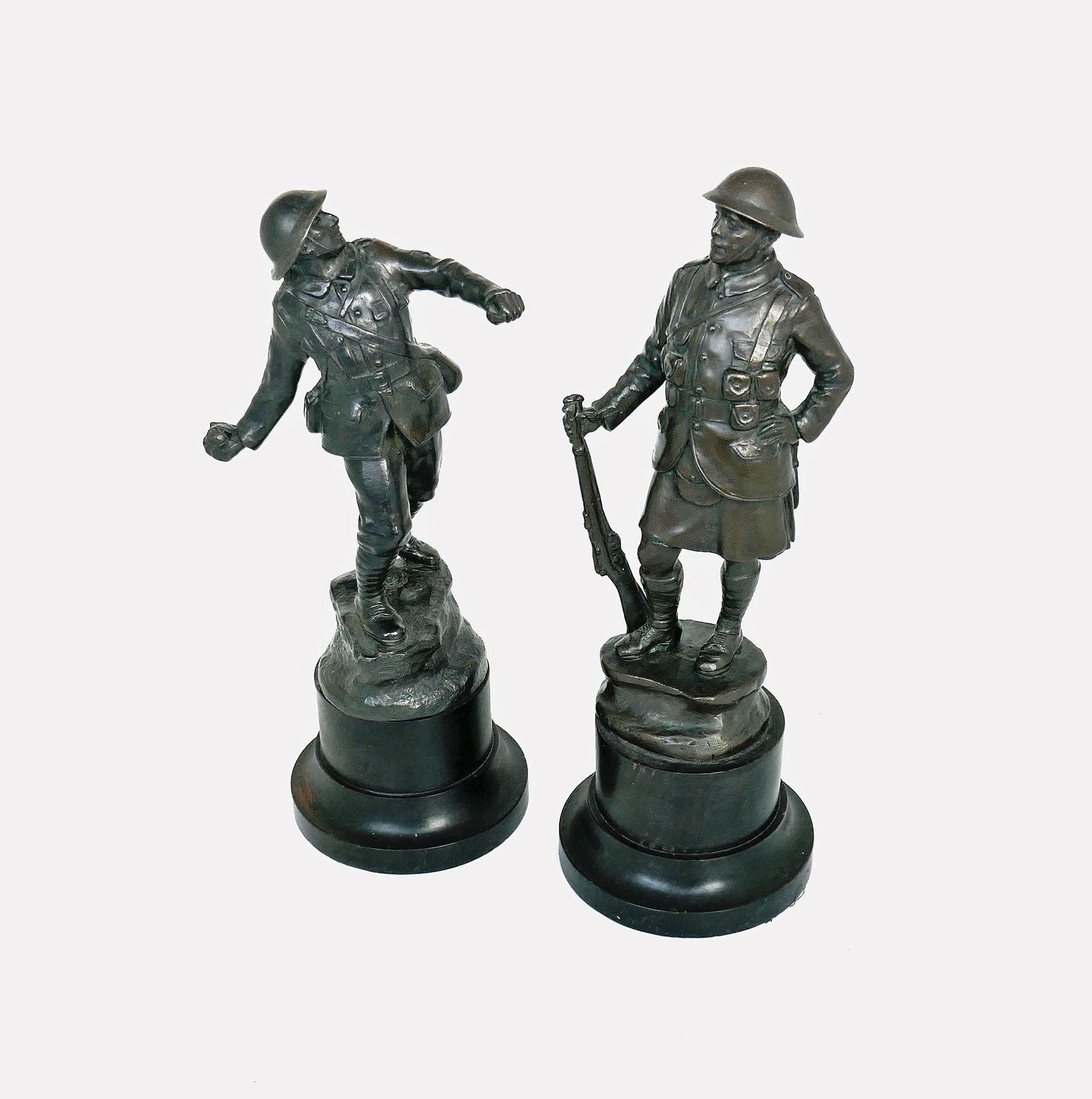 Antique Metalware Bronze Two 20th Century First World War Scottish & English Soldier Statues (1 of 7)