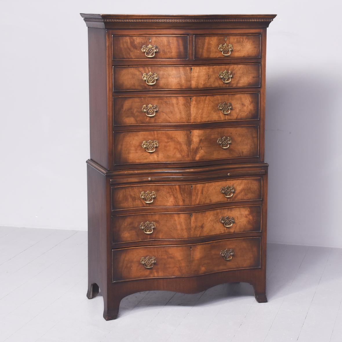 George III Style Neat Sized Serpentine Front Mahogany Chest on Chest (1 of 9)