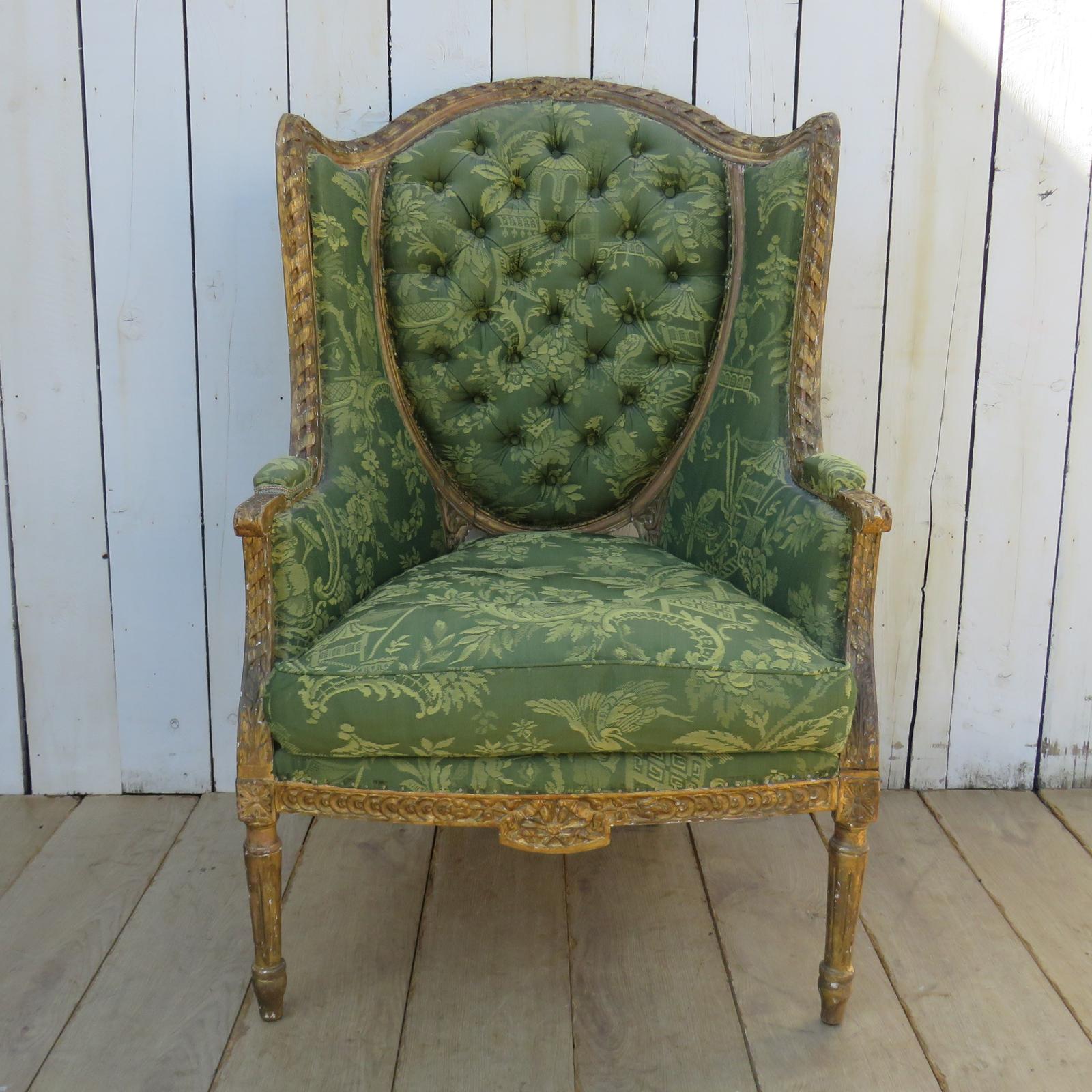 Antique French Empire Giltwood Wingback Armchair (1 of 12)