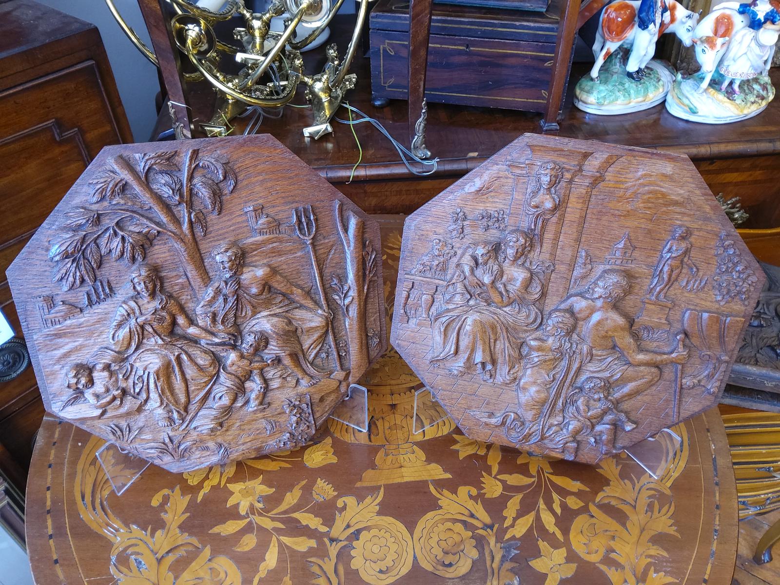 Pair of 18th Century Carved Oak Plaques of Clasical Scenes (1 of 6)