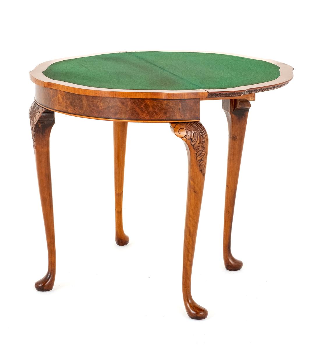 Burr Walnut Queen Anne Style Card Table c.1920 (1 of 8)