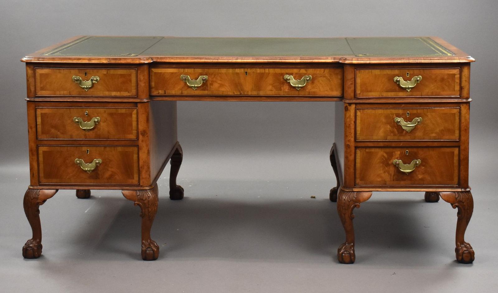 Antique Figured Walnut Pedestal Desk (1 of 11)