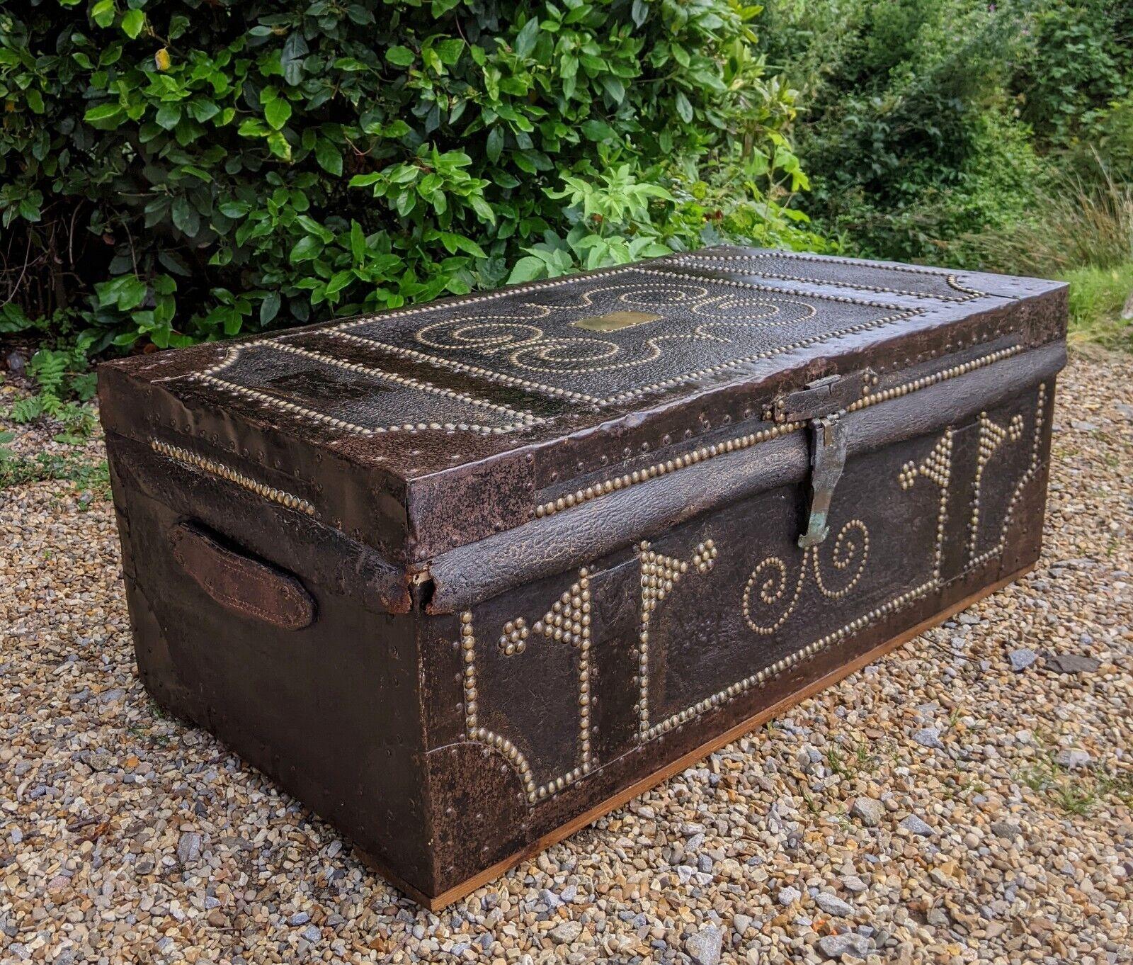 Good Regency Studded Leather & Metal Bound Trunk Samuel Pratt (1 of 12)