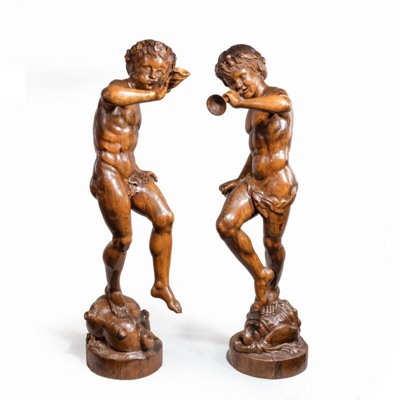 Two Superb Italian Pine Bacchanalian Figures (1 of 5) Two Superb Italian Pine Bacchanalian Figures (1 of 5)