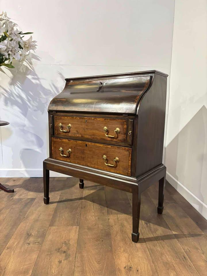 Edwardian Mahogany Cross Banded Bombay Bureau (1 of 17)