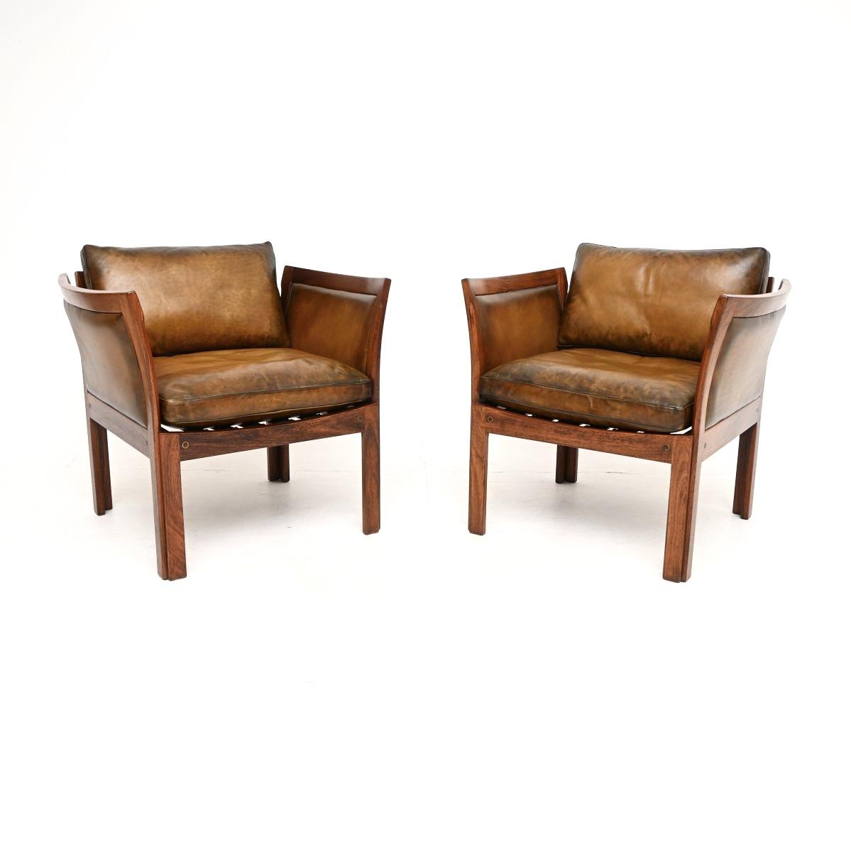 Pair of Vintage Danish Rosewood & Leather Armchairs by Illum Wikkelso (1 of 13) Pair of Vintage Danish Rosewood & Leather Armchairs by Illum Wikkelso (1 of 13)