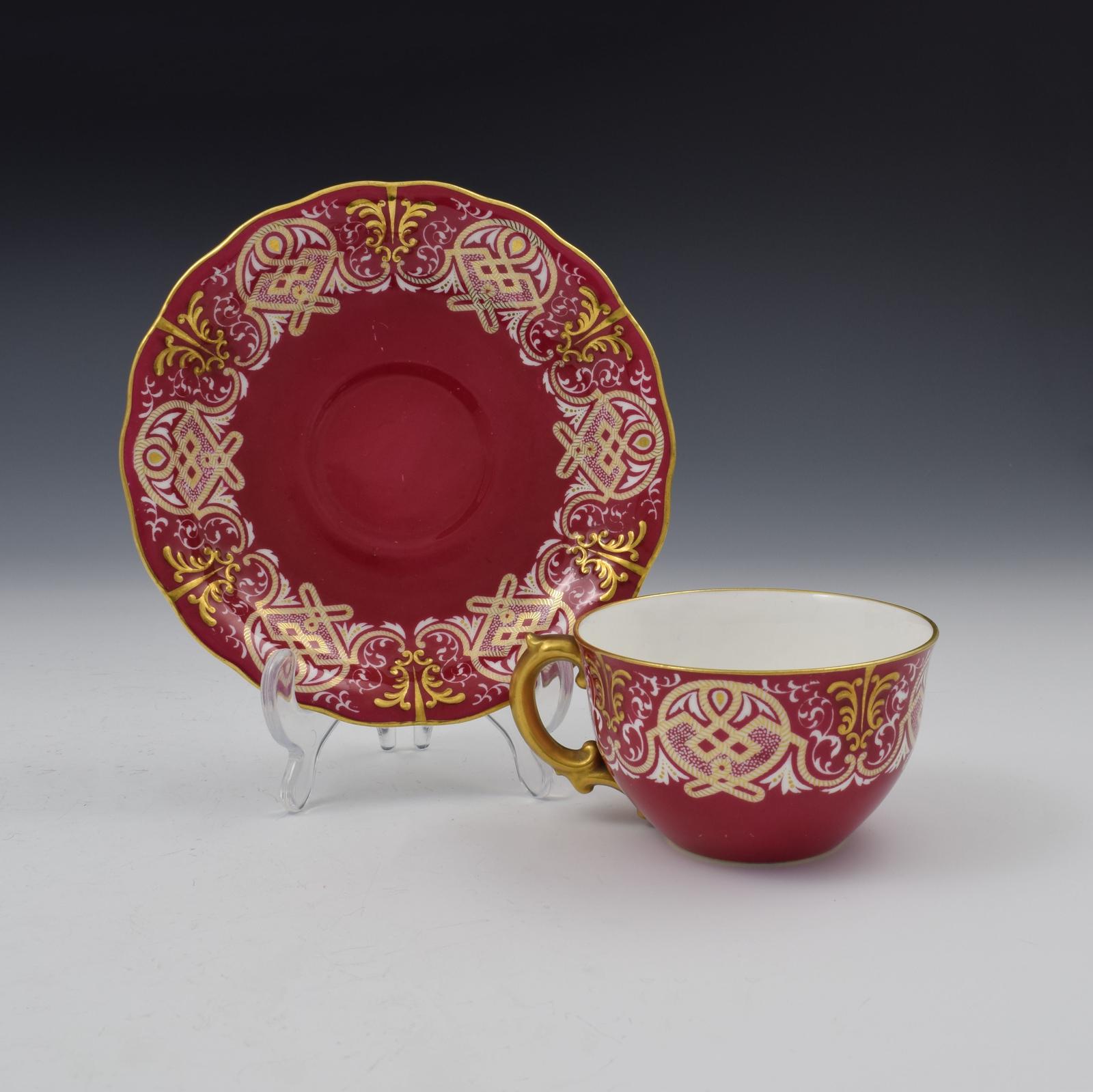 Fine Victorian Royal Crown Derby Red Porcelain Tea Cup & Saucer (1 of 7) Fine Victorian Royal Crown Derby Red Porcelain Tea Cup & Saucer (1 of 7)