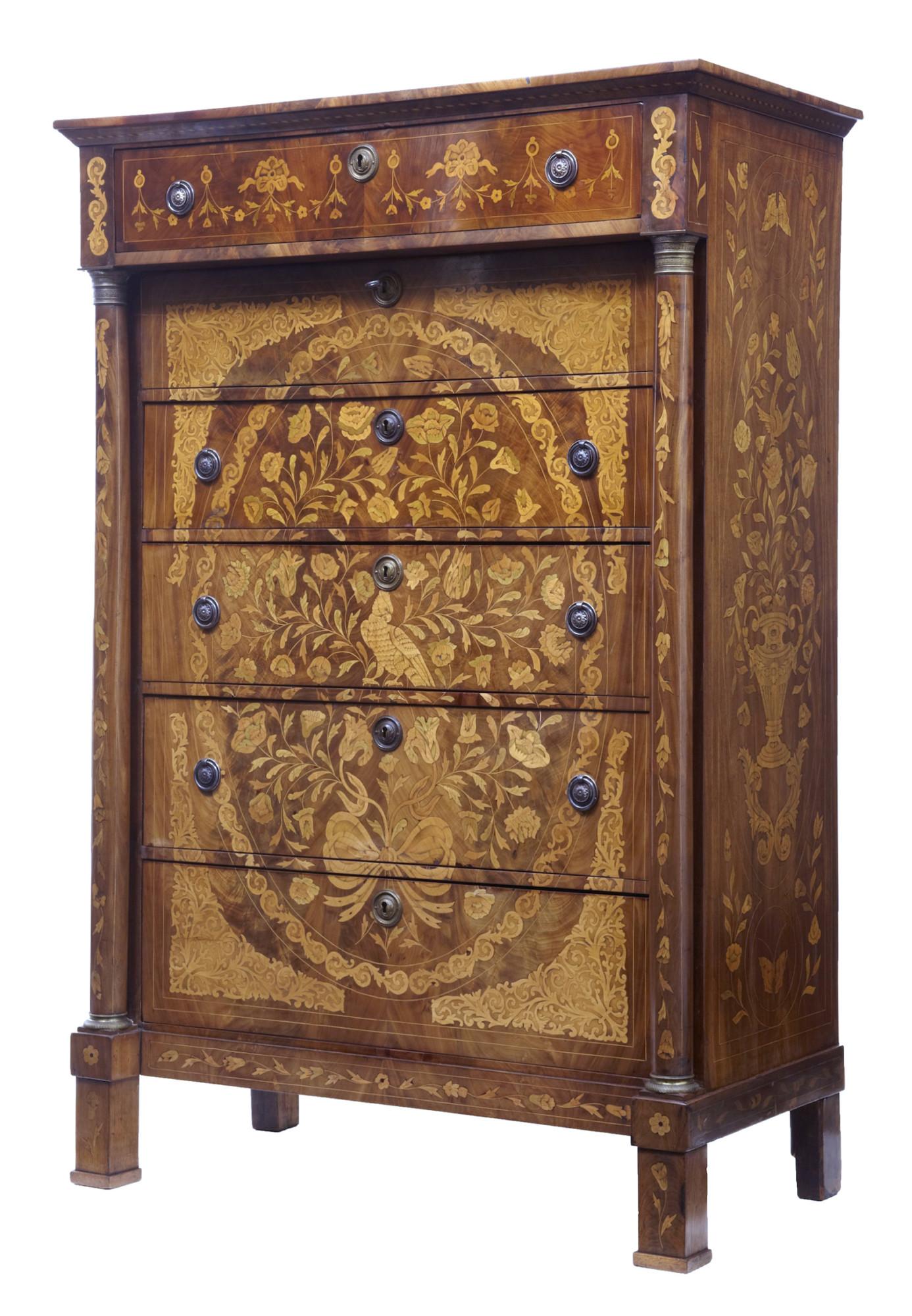 19th Century French Inlaid Mahogany 6 Drawer Inlaid Chest (1 of 13)