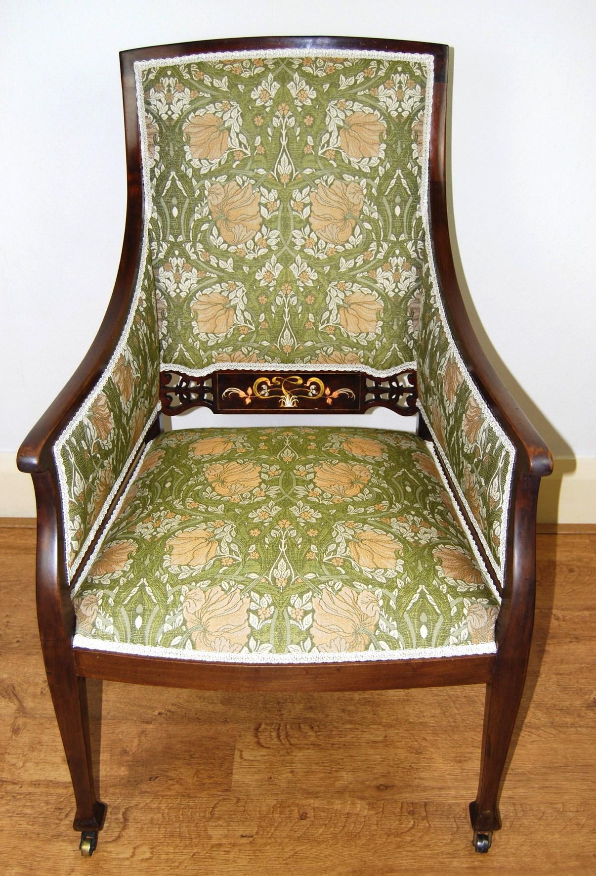 Edwardian Art Nouveau Metal Inlaid Armchair (1 of 8)