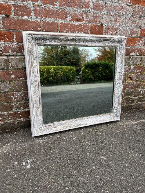 Fabulous Highly Useful Size Antique French 19th Century Carved Wood & Gesso Distressed Painted Mirror (1 of 6)