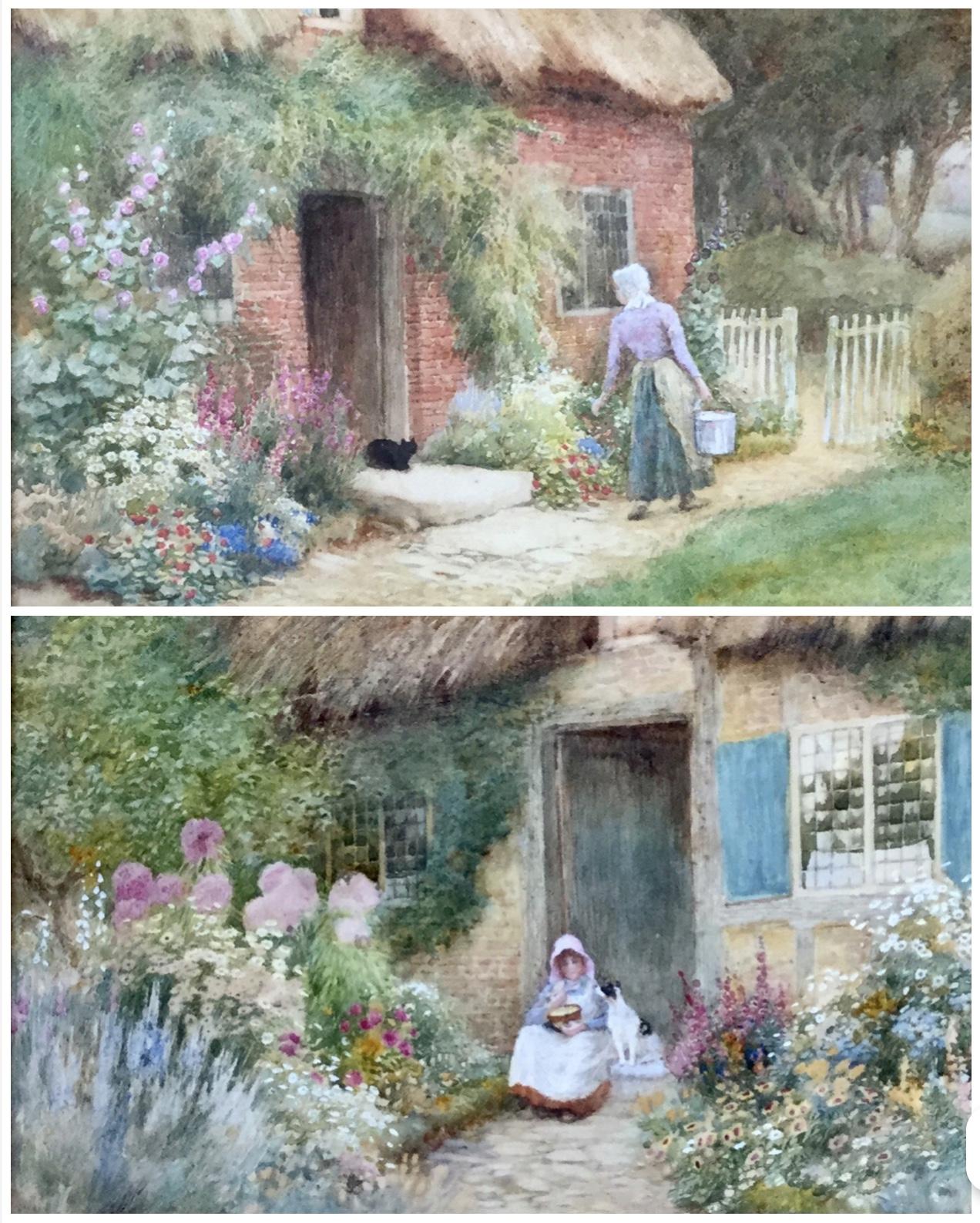 Claude Strachan Pair of Watercolours ’Milking Time’ & ‘The Morning Meal’ (1 of 3)