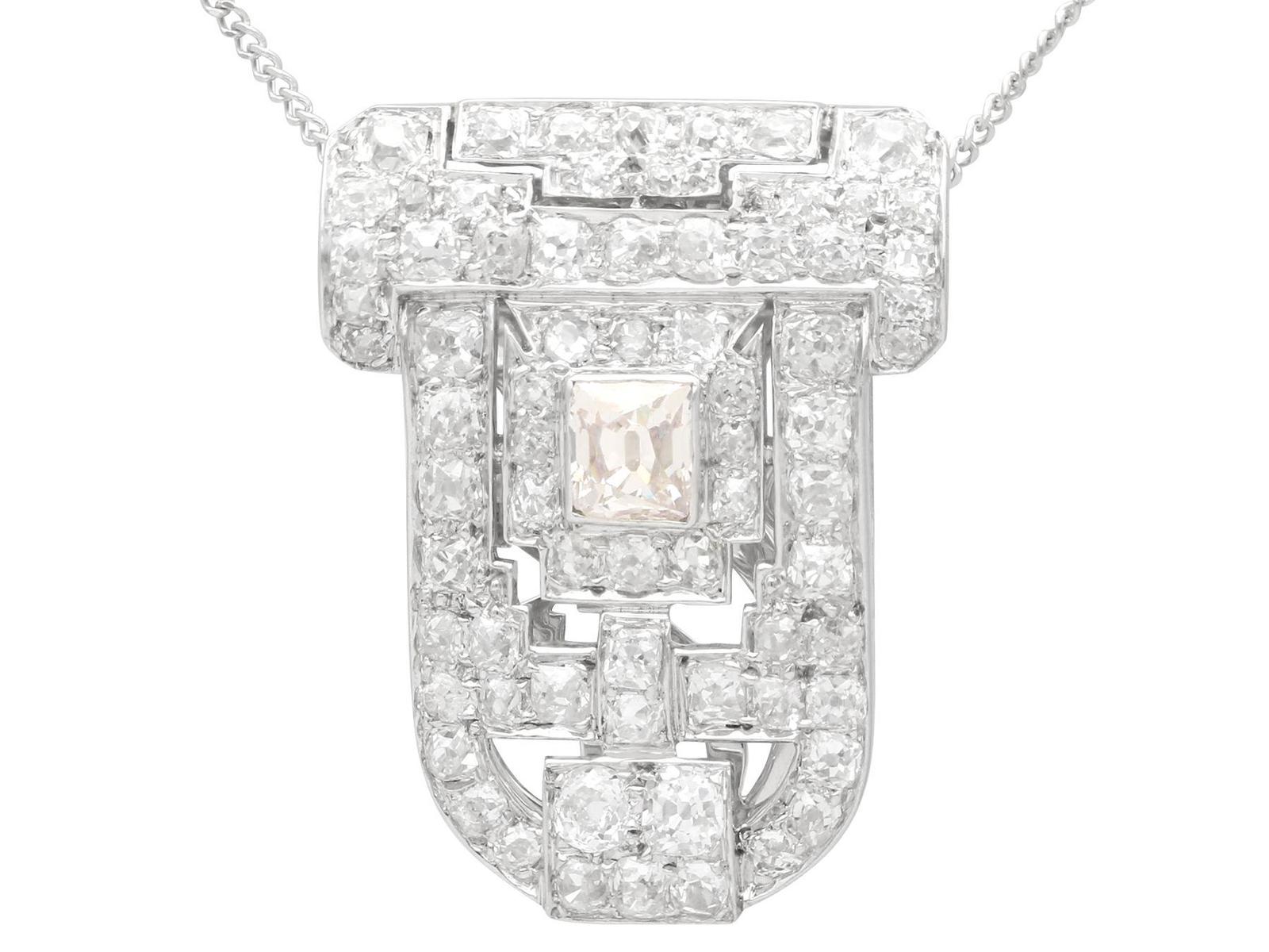 Antique Art Deco 3.87ct Diamond and 18ct White Gold Clip Brooch / Pendant (1 of 14)