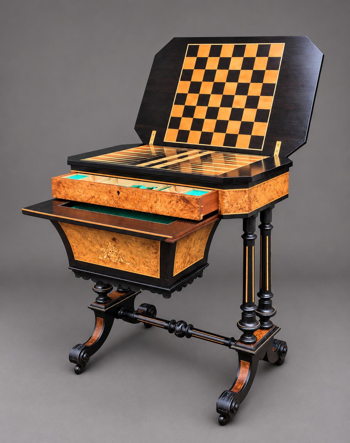 Fine Aesthetic Movement Burr Walnut & Marquetry Compactum Games / Work Table (1 of 14) Fine Aesthetic Movement Burr Walnut & Marquetry Compactum Games / Work Table (1 of 14)