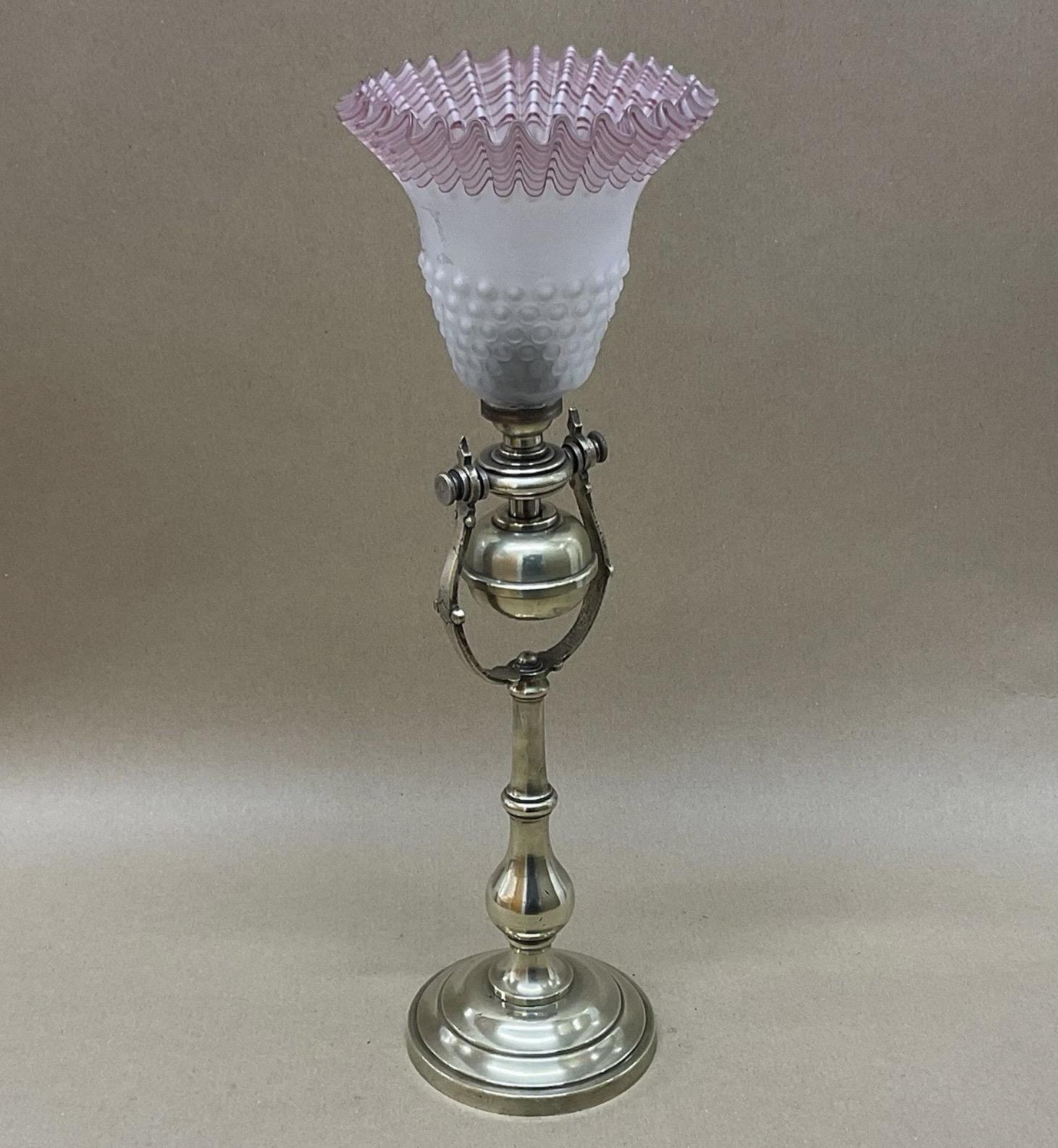 Victorian Brass Gimbal Table Lamp & Glass Shade Antique c.1890 (1 of 6) Victorian Brass Gimbal Table Lamp & Glass Shade Antique c.1890 (1 of 6)