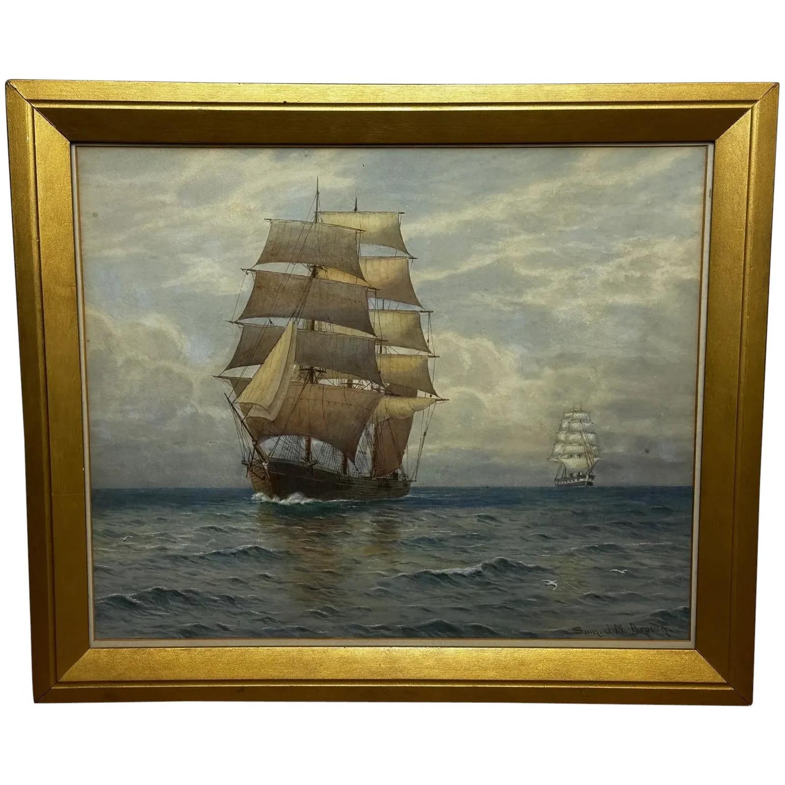 Victorian Marine Watercolour Barque Sailing Ship by Samuel John Milton Brown c.1900 (1 of 48) Victorian Marine Watercolour Barque Sailing Ship by Samuel John Milton Brown c.1900 (1 of 48)