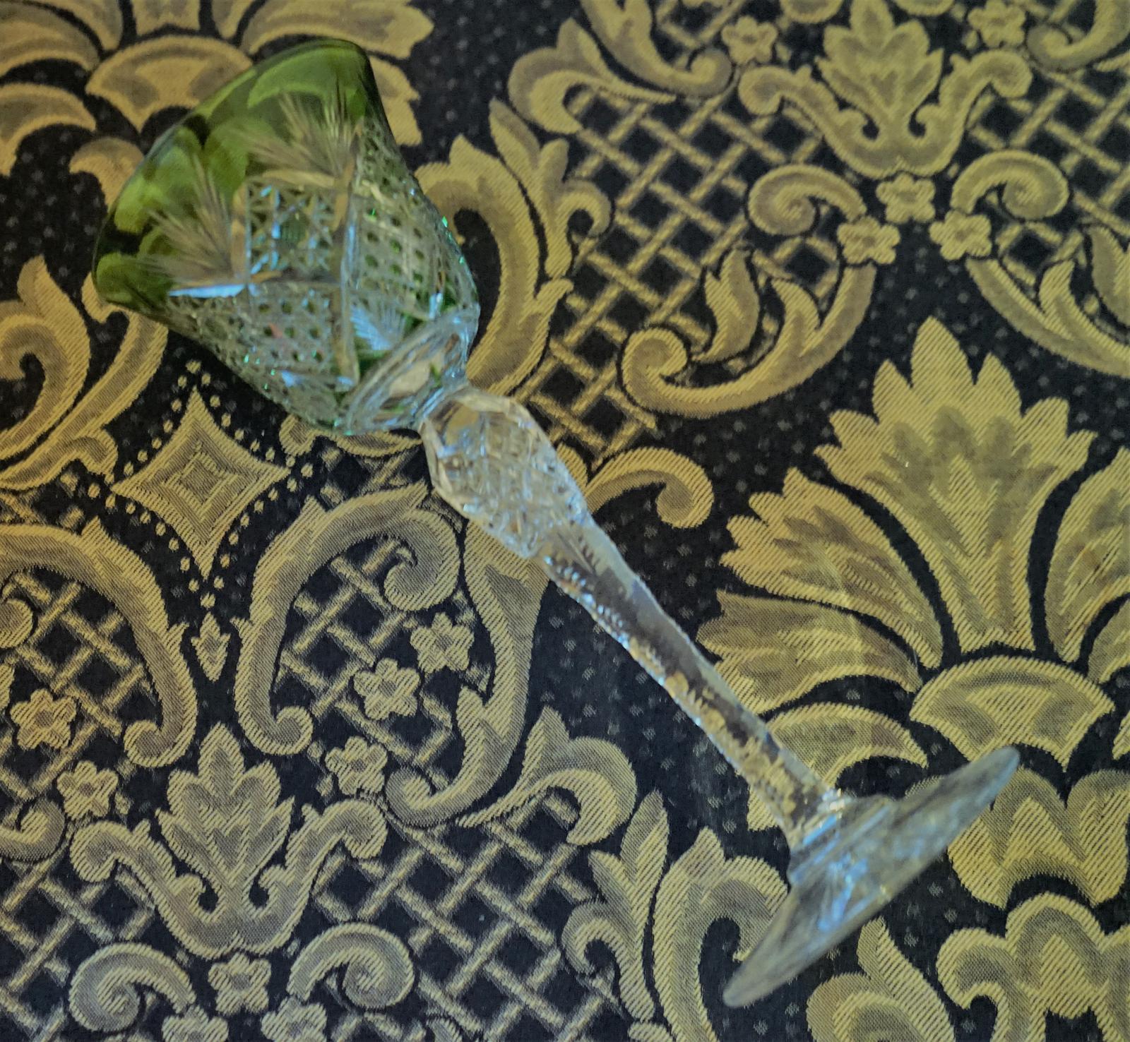 Stunning Vintage Cut & Etched Bavarian Green Colour Hock Glass (1 of 7)