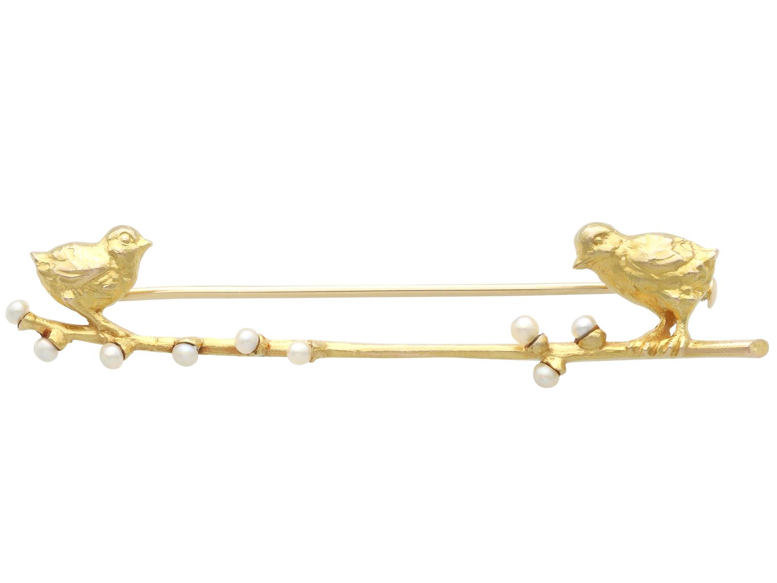 Antique Austro-hungarian Seed Pearl and 15ct Yellow Gold Bird Bar Brooch Circa 1890 (1 of 9)