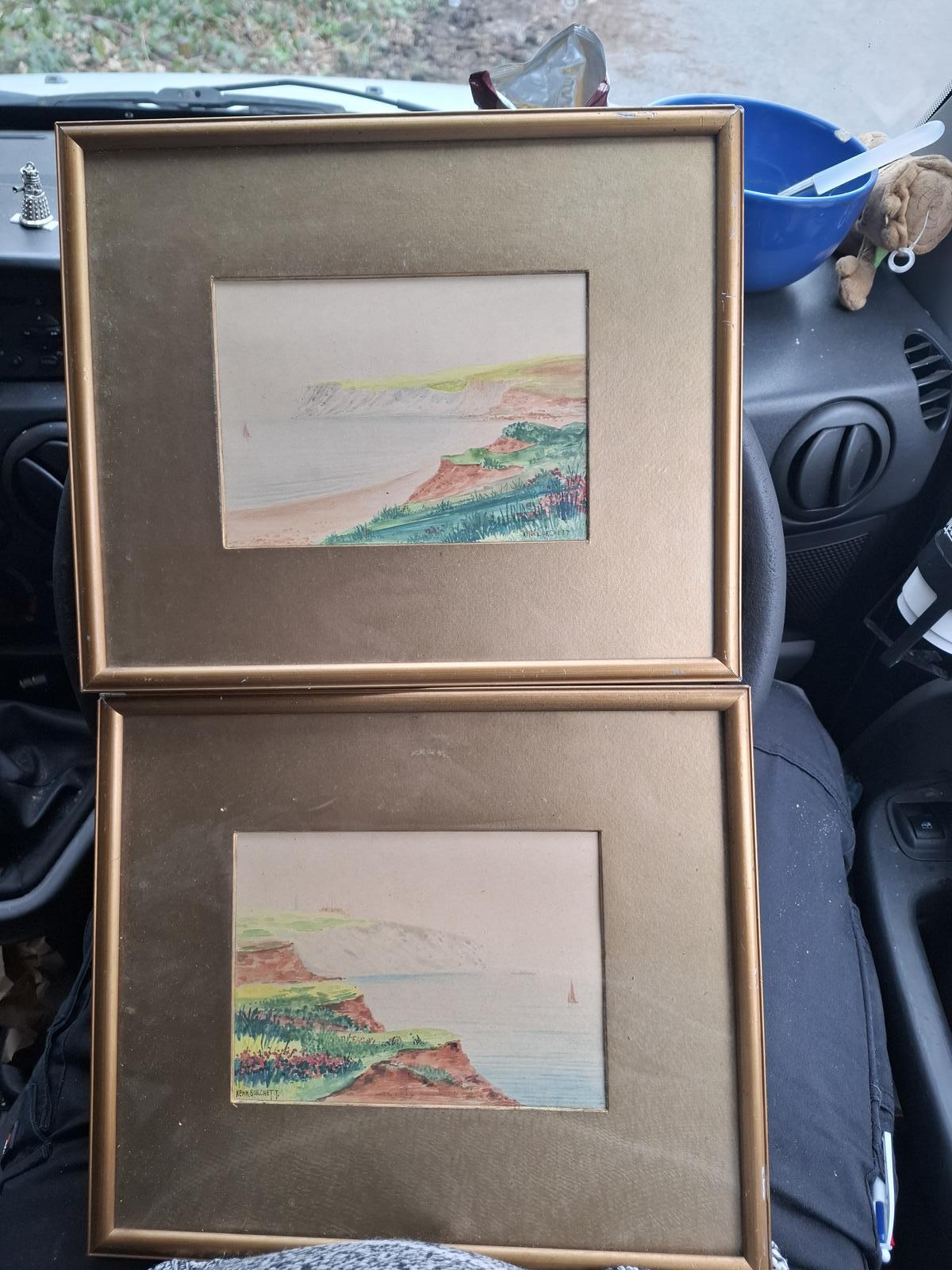 Pair of Vintage Naive Folk Art Watercolours of The Isle of Wight - Kenn Burchett (1 of 7)