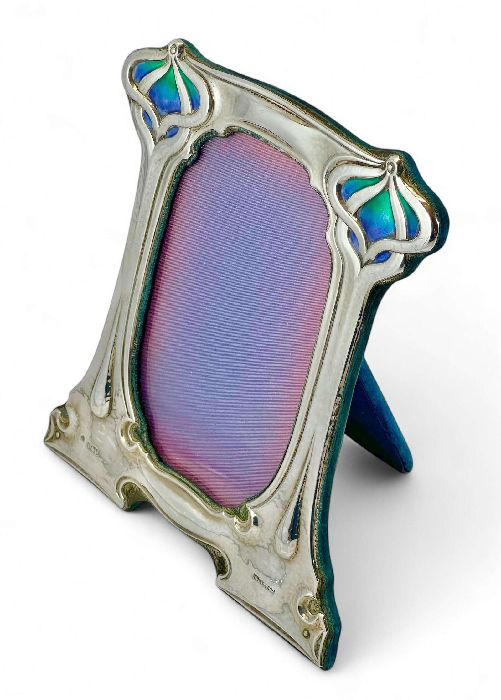 Edwardian Art Nouveau Silver and Enamel Picture Frame, London 1903 Wm Hutton (1 of 11)