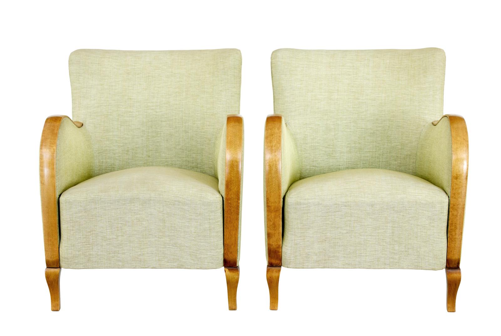 Pair of Scandinavian Art Deco Birch Armchairs (1 of 7) Pair of Scandinavian Art Deco Birch Armchairs (1 of 7)