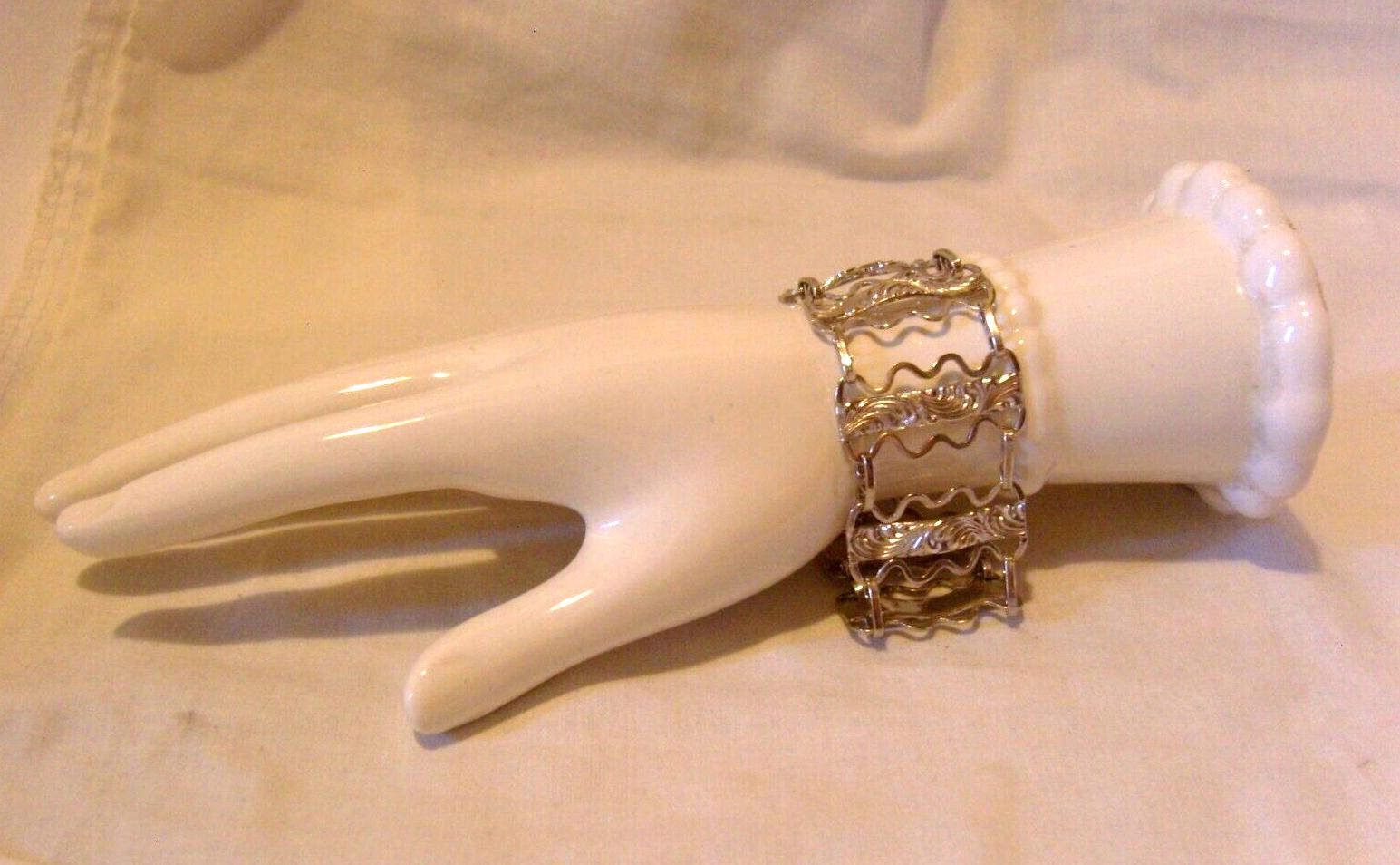 Bracelet Sterling Silver 1940s Bond Boyd Toronto Wide Fancy Panels 7 1/2" L (1 of 18)