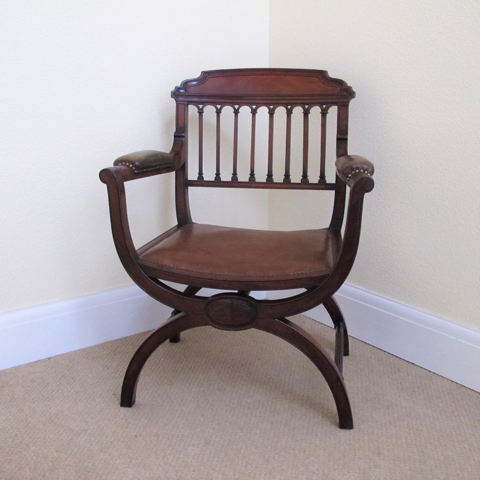Victorian Walnut X-frame Armchair (1 of 6)