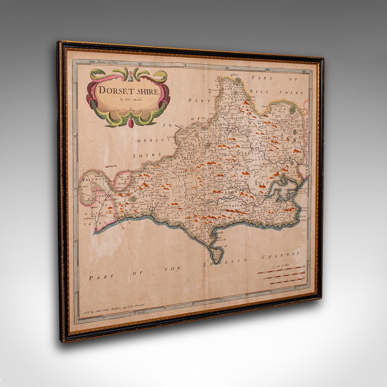 Large Antique 17th Century Dorset Map, Framed Cartography, Atlas, Robert Morden (1 of 12)