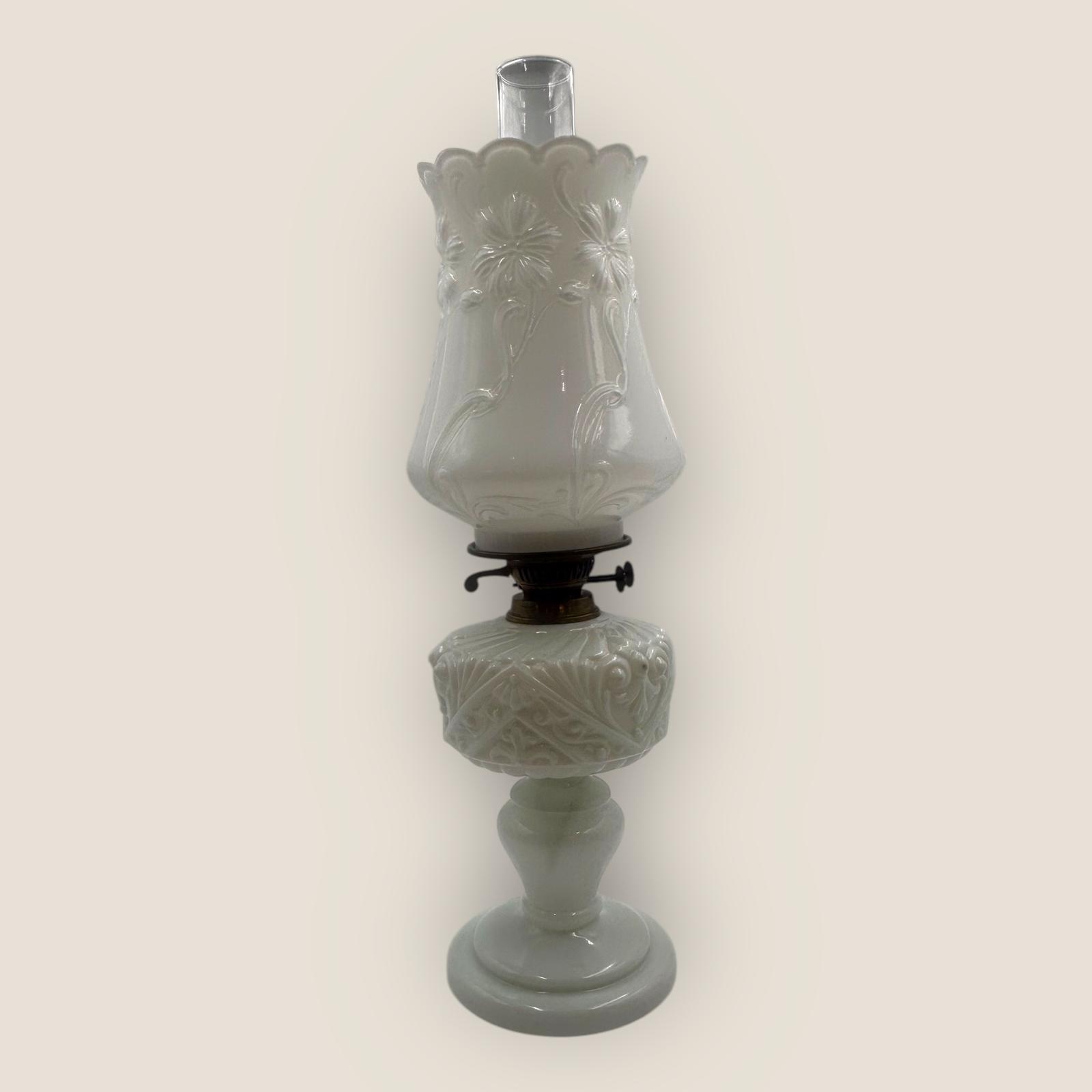 Antique White Brass & Glass Oil Lamp (1 of 7) Antique White Brass & Glass Oil Lamp (1 of 7)