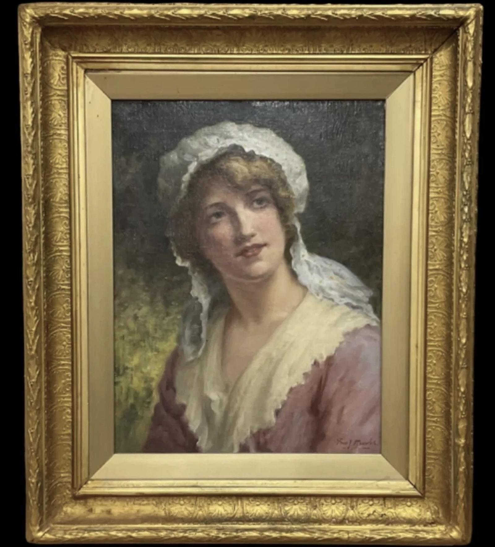 Antique Oil on Canvas Portrait of a Lady Titled “The Millers Daughter” c.1920 by Frederick James Knowles (1874-1931) (1 of 9) Antique Oil on Canvas Portrait of a Lady Titled “The Millers Daughter” c.1920 by Frederick James Knowles (1874-1931) (1 of 9)