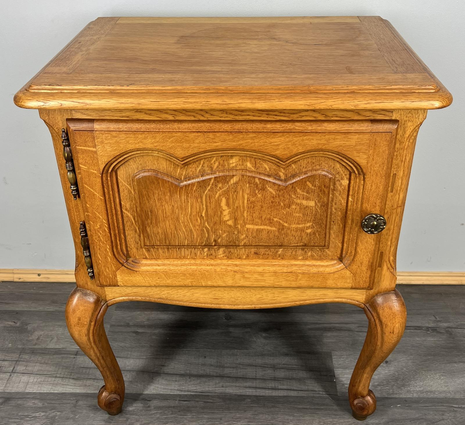 Bedside Tables Vintage French Oak Nightstands Cabinets Carved Door (1 of 12)