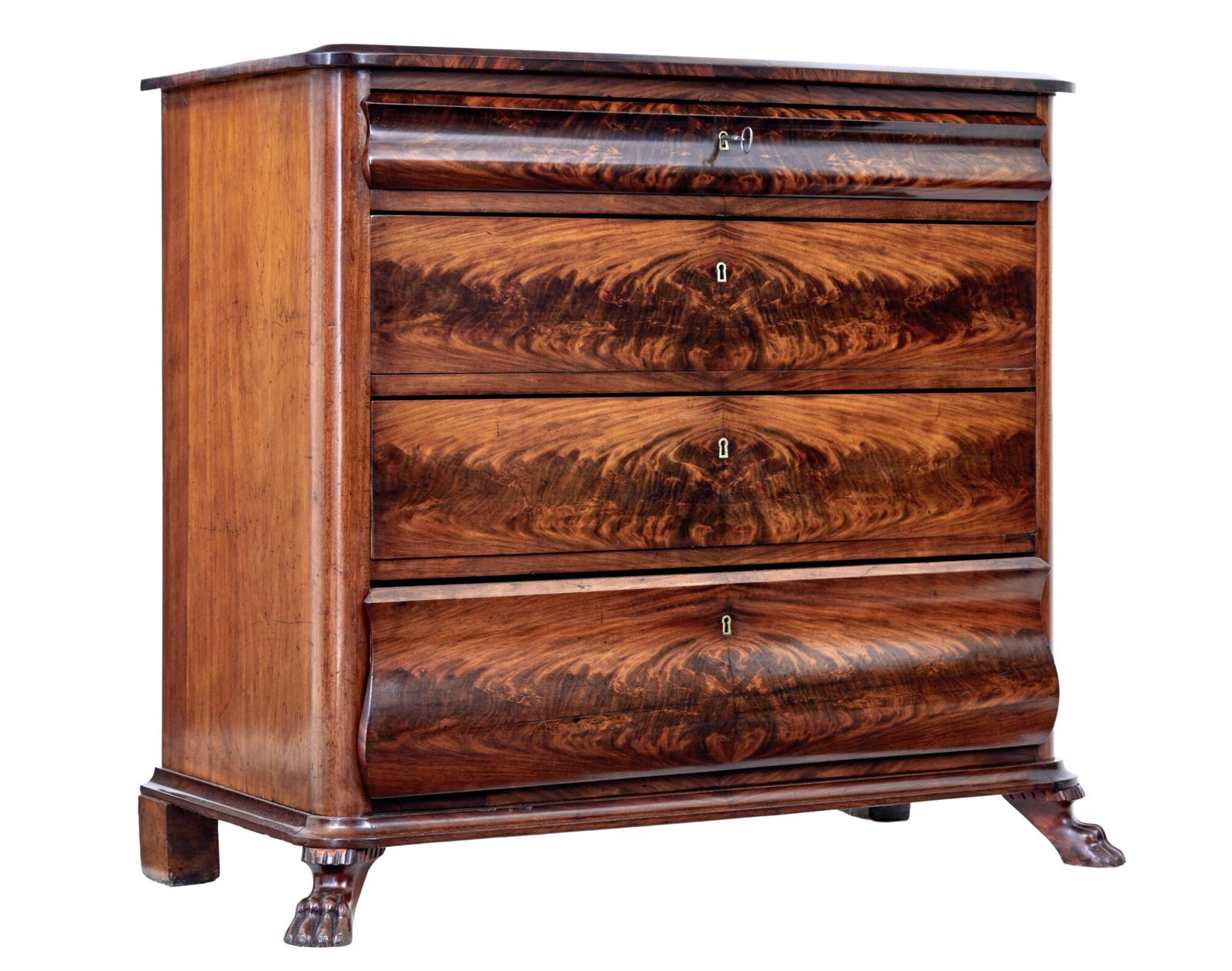 Danish Mid 19th Century Flame Mahogany Chest of Drawers (1 of 9)