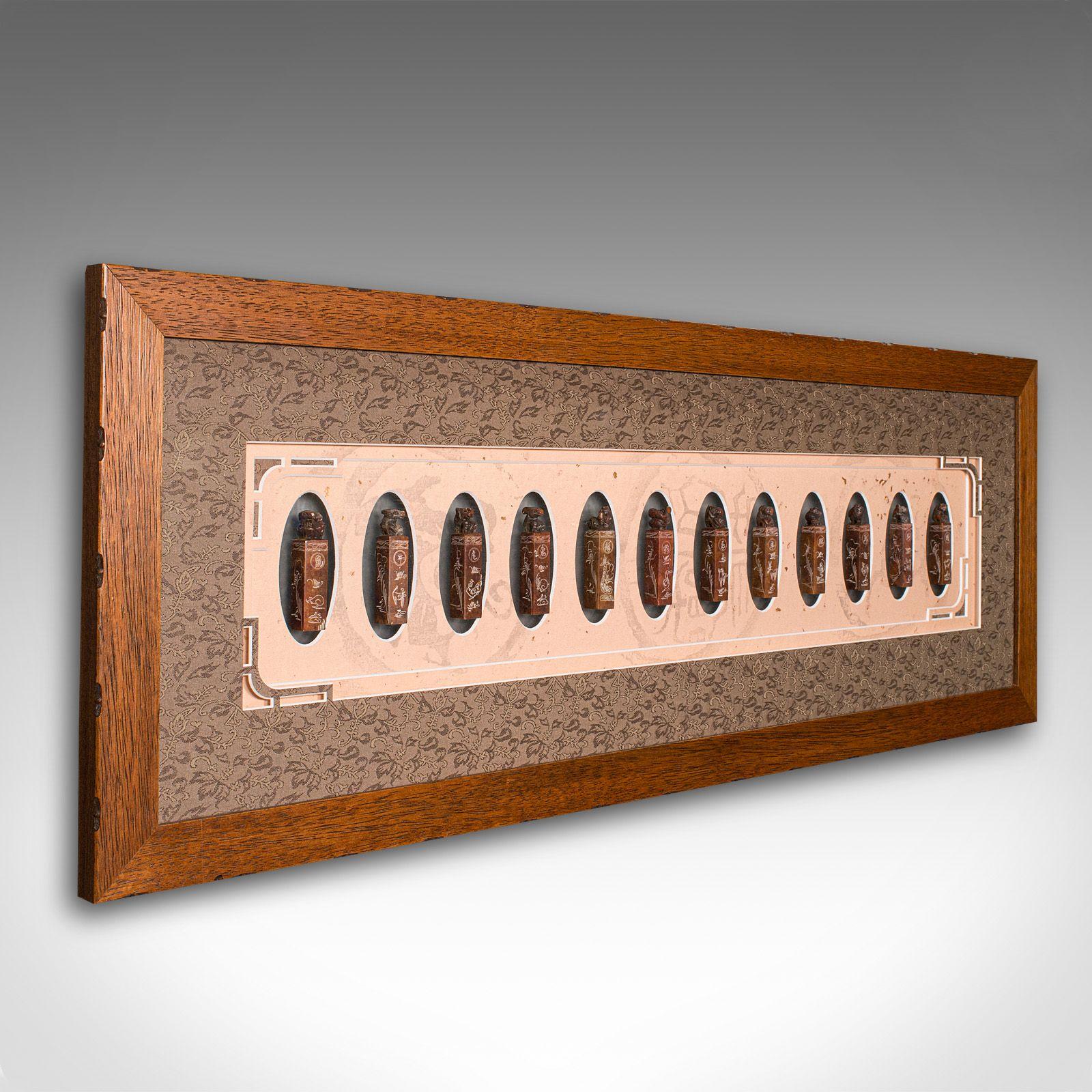 Antique Zodiac Seal Display, Chinese, Soapstone Shengxiao, Oak Frame c.1900 (1 of 12) Antique Zodiac Seal Display, Chinese, Soapstone Shengxiao, Oak Frame c.1900 (1 of 12)