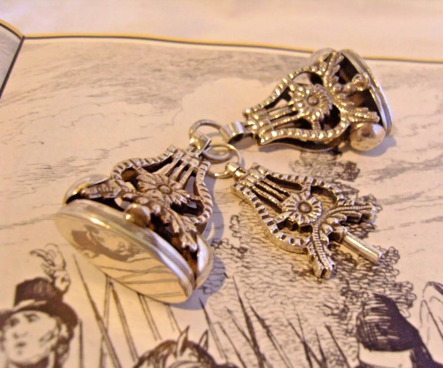 Pocket Watch Chain Fobs Georgian 1820s Three Original Trio Big Cut Steel (1 of 13)