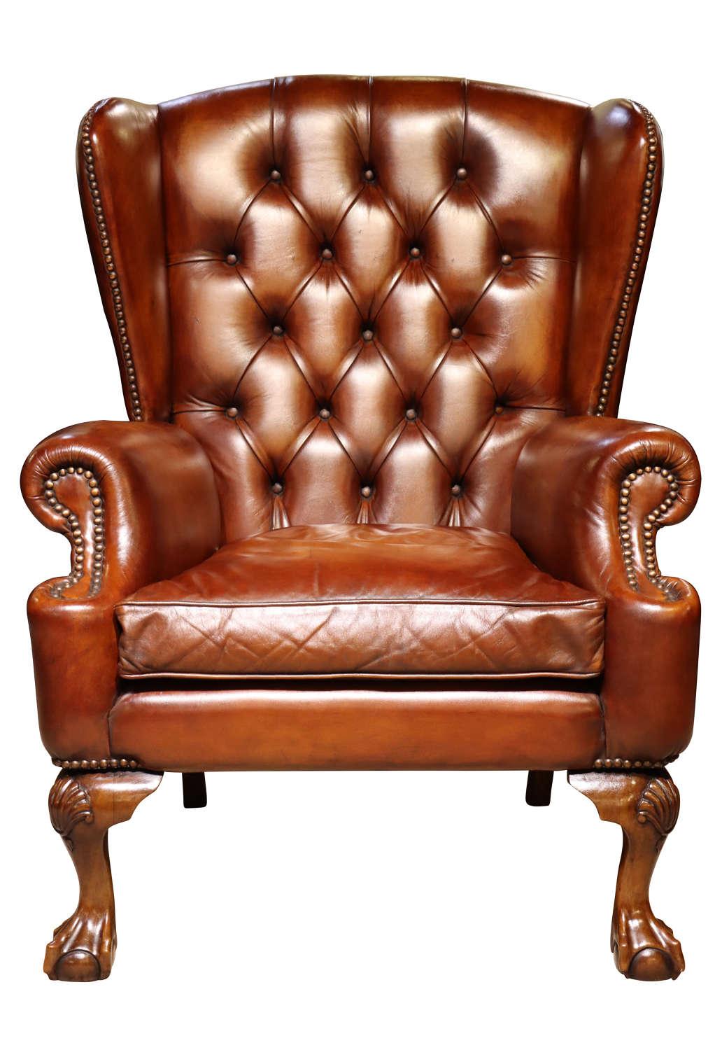 Brown Leather Wing Chair (1 of 6)