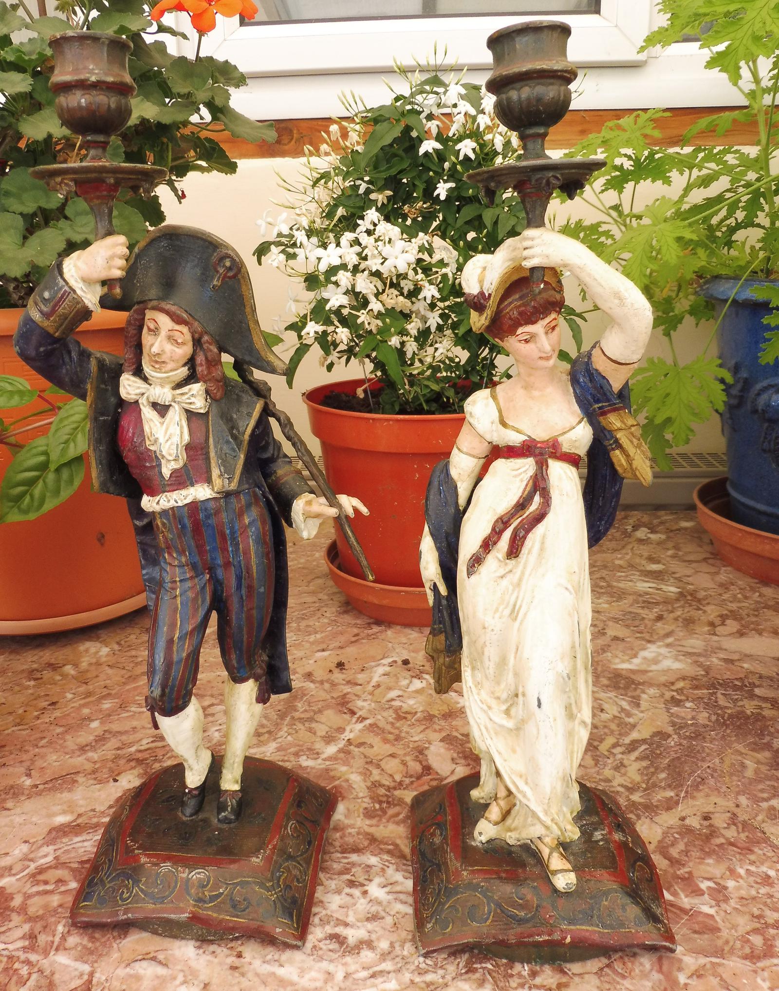 Cold Painted on Zinc French Candlesticks 1880 (1 of 10)