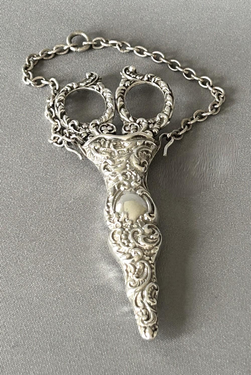 Gorgeous Pair of Edwardian Silver Chatelaine Sewing Scissors & Sheath (1 of 7)