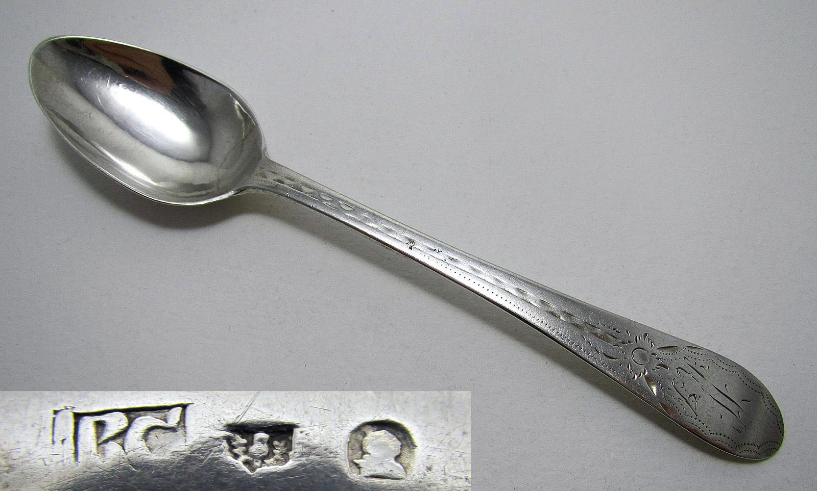 Antique Scottish c1780 Georgian Solid Sterling Silver Tea Spoon George III Bright-Cut (1 of 6) Antique Scottish c1780 Georgian Solid Sterling Silver Tea Spoon George III Bright-Cut (1 of 6)
