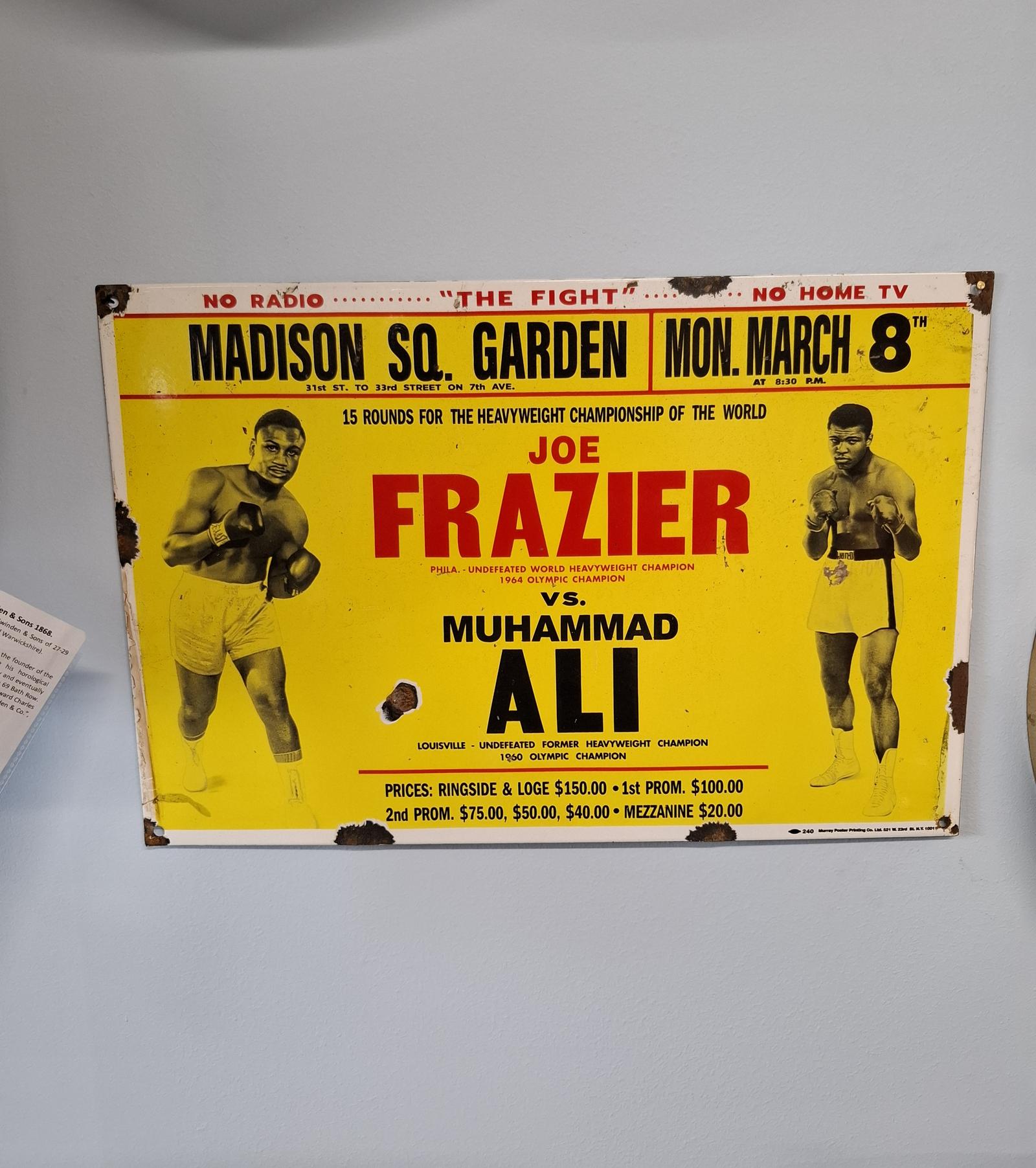 Metal & Enamel Boxing Sign "Joe Frazier v Muhammad Ali" (1 of 1)