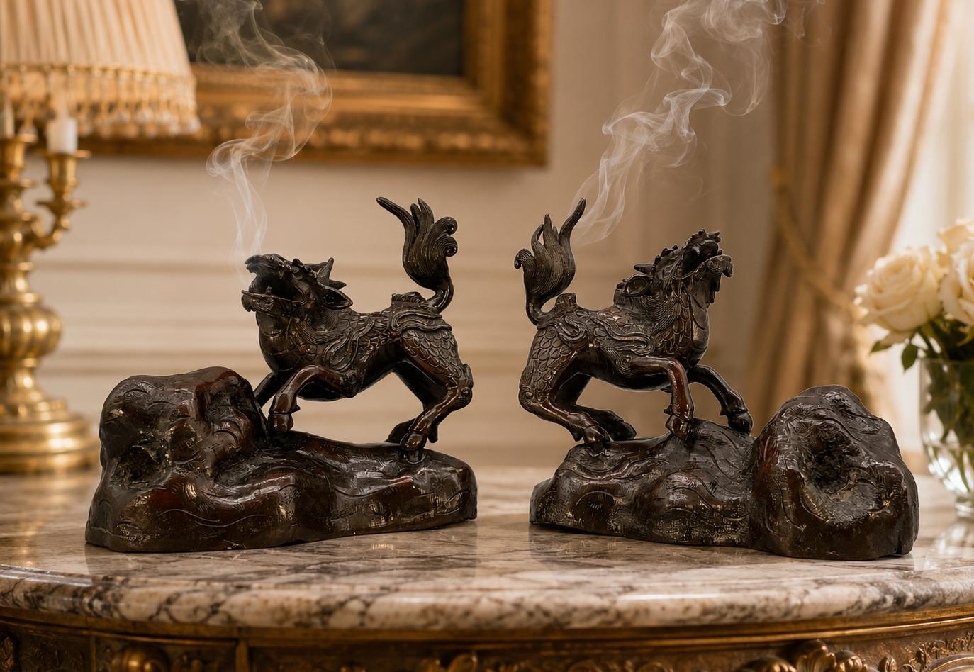 Rare Matching Pair of Japanese Bronze Incense Burner Statues Figurines Meiji Period (1 of 17) Rare Matching Pair of Japanese Bronze Incense Burner Statues Figurines Meiji Period (1 of 17)
