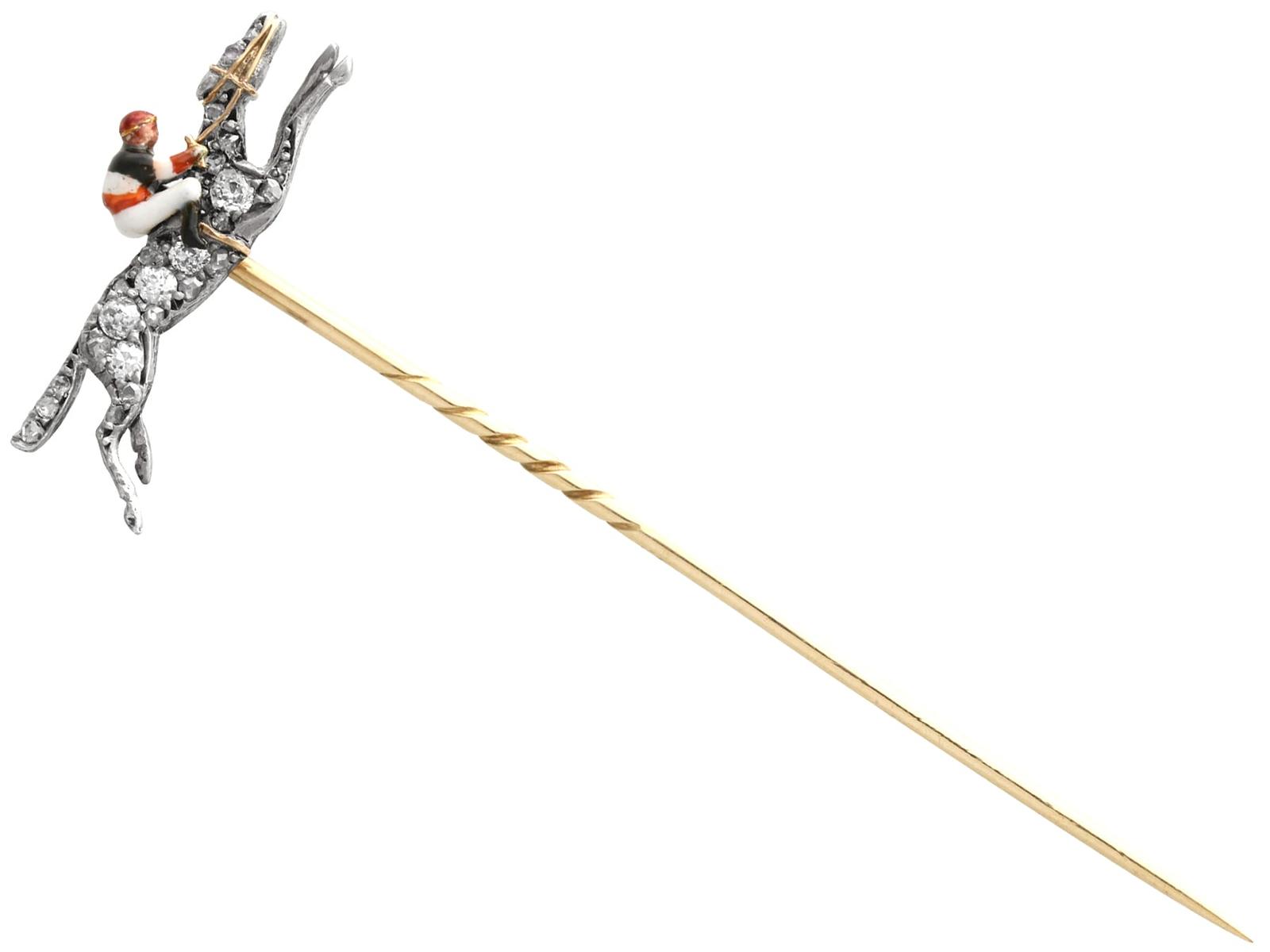 Antique 0.25ct Diamond & Ruby, 15ct Yellow Gold Horse Pin Brooch (1 of 8)