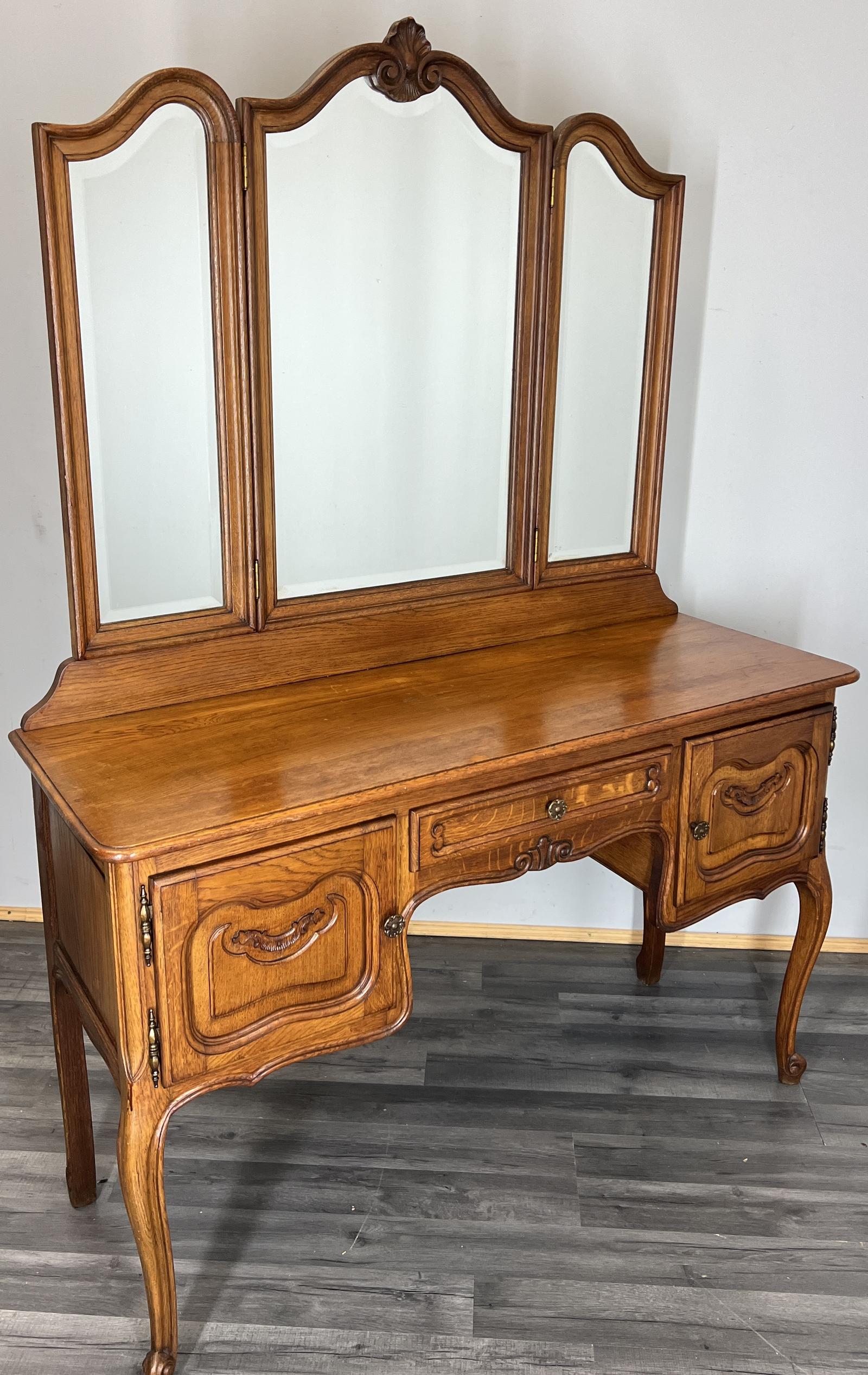 Vintage Dressing Table with Mirror French Oak Vanity Table Makeup (1 of 10)