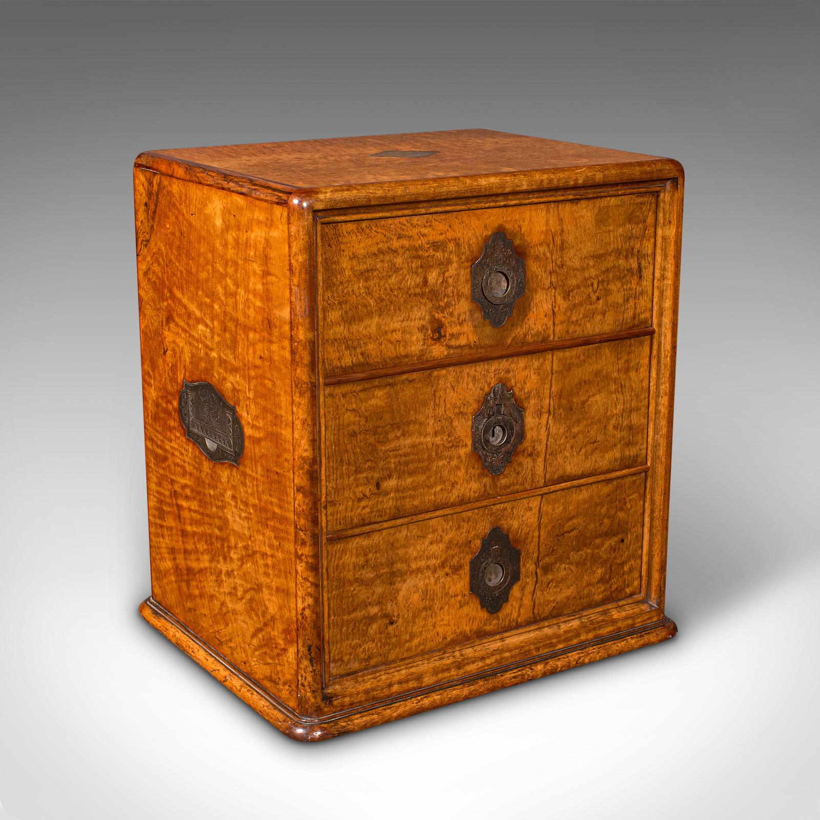 Antique Regency 3 Drawer English Desktop Collector Case, Satinwood Cigar Humidor (1 of 11)