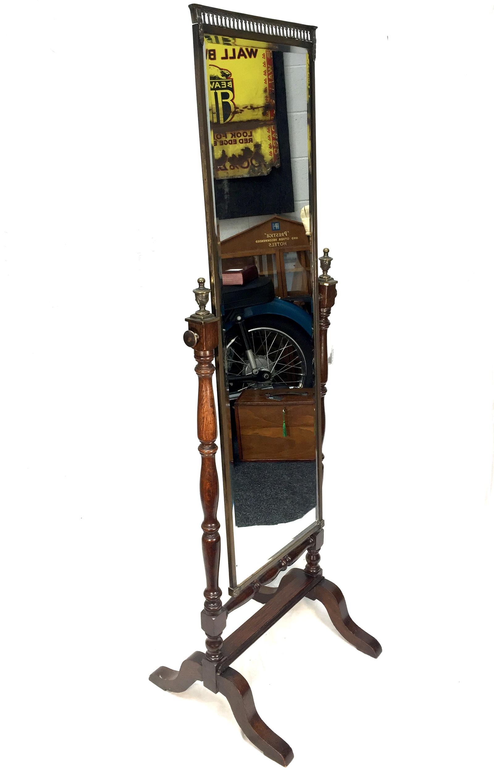 Edwardian Oak & Brass Full Length Mirror 5481 / LA444881