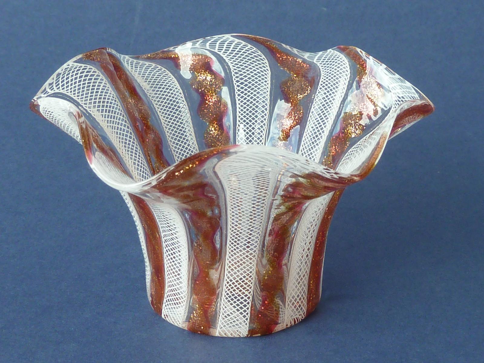 Art Glass Murano Flared Bowl Posy Vase Gold Latticino Italian Venetian Hand Made (1 of 6)