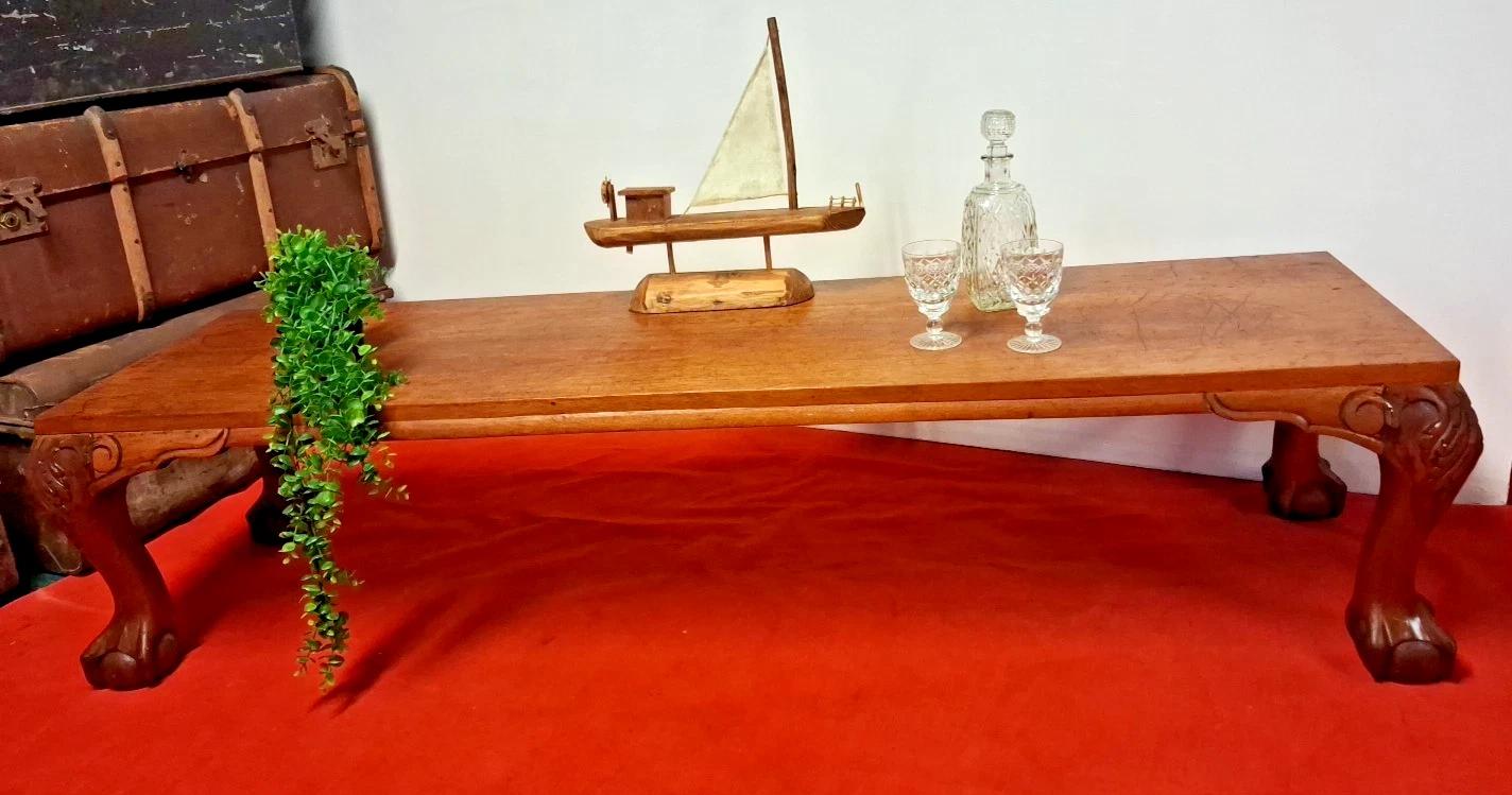 Antique Long Coffee Table with Large Ball and Claw Feet with lots of Patina (1 of 6) Antique Long Coffee Table with Large Ball and Claw Feet with lots of Patina (1 of 6)